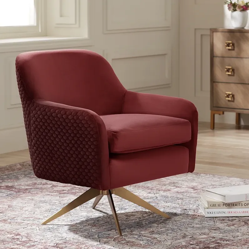 Ames Quilted Wine Velvet Swivel Chair