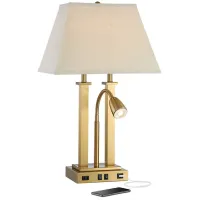 Possini Euro Deacon 26" Brass Gooseneck USB Port and Outlet Desk Lamp