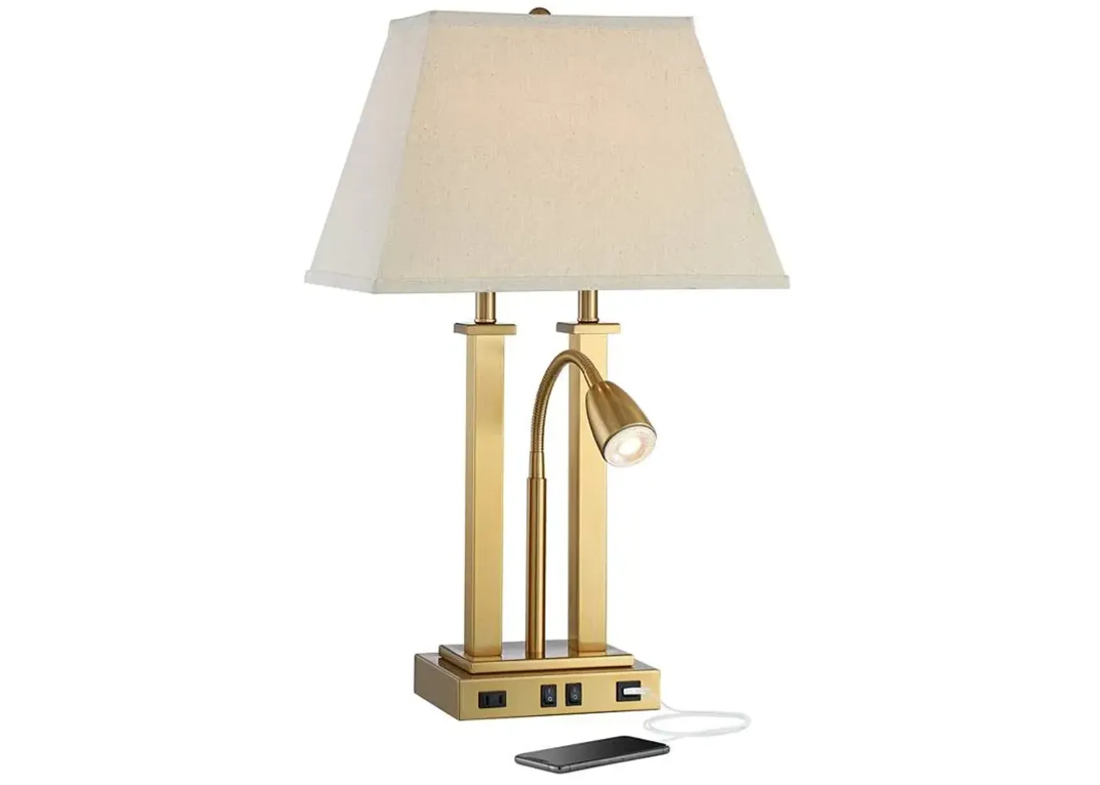 Possini Euro Deacon 26" Brass Gooseneck USB Port and Outlet Desk Lamp