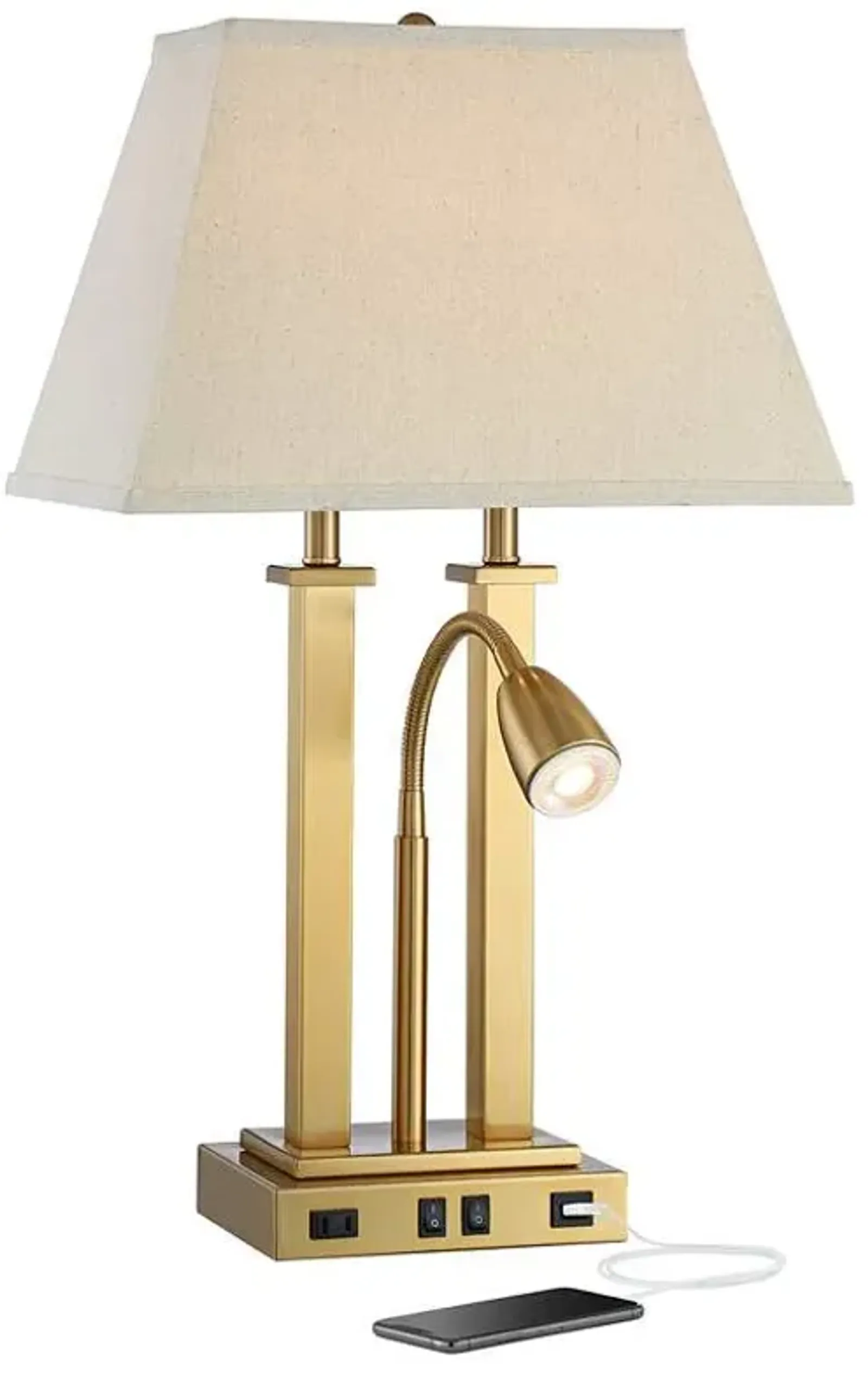 Possini Euro Deacon 26" Brass Gooseneck USB Port and Outlet Desk Lamp