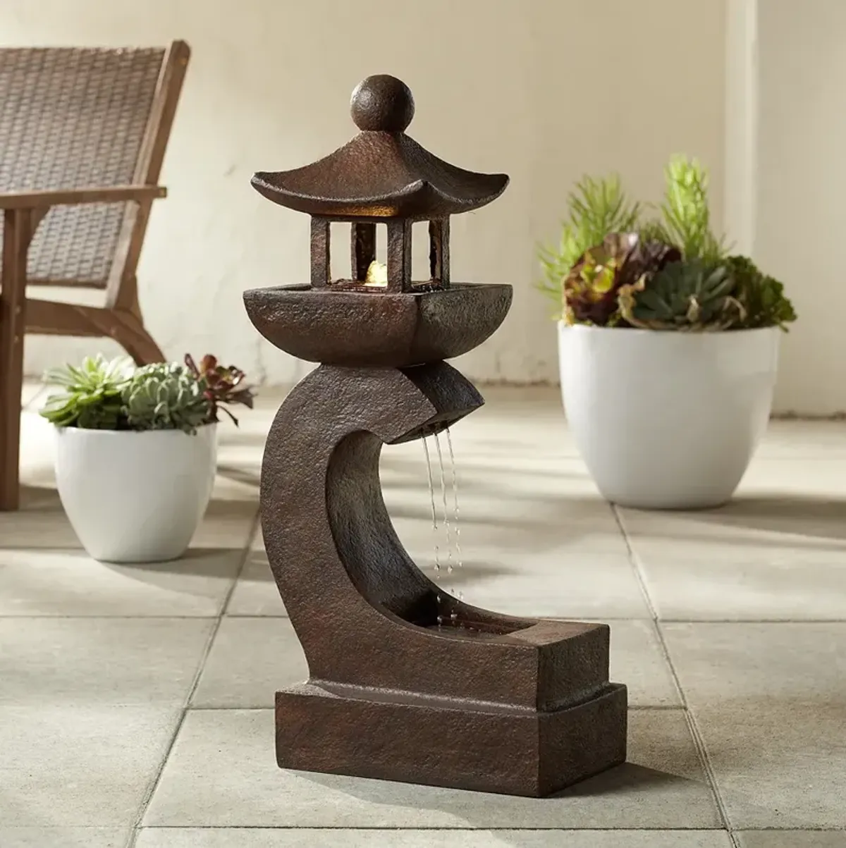 Garden Pagoda 31" High Rust LED Lighted Outdoor Fountain