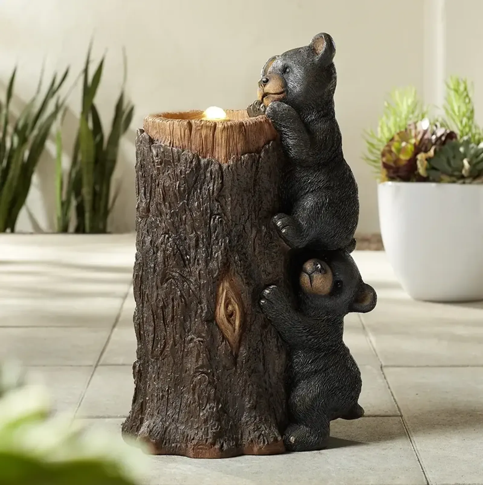 Bear Cubs on Log 28 1/2" High Rustic LED Bubbler Fountain