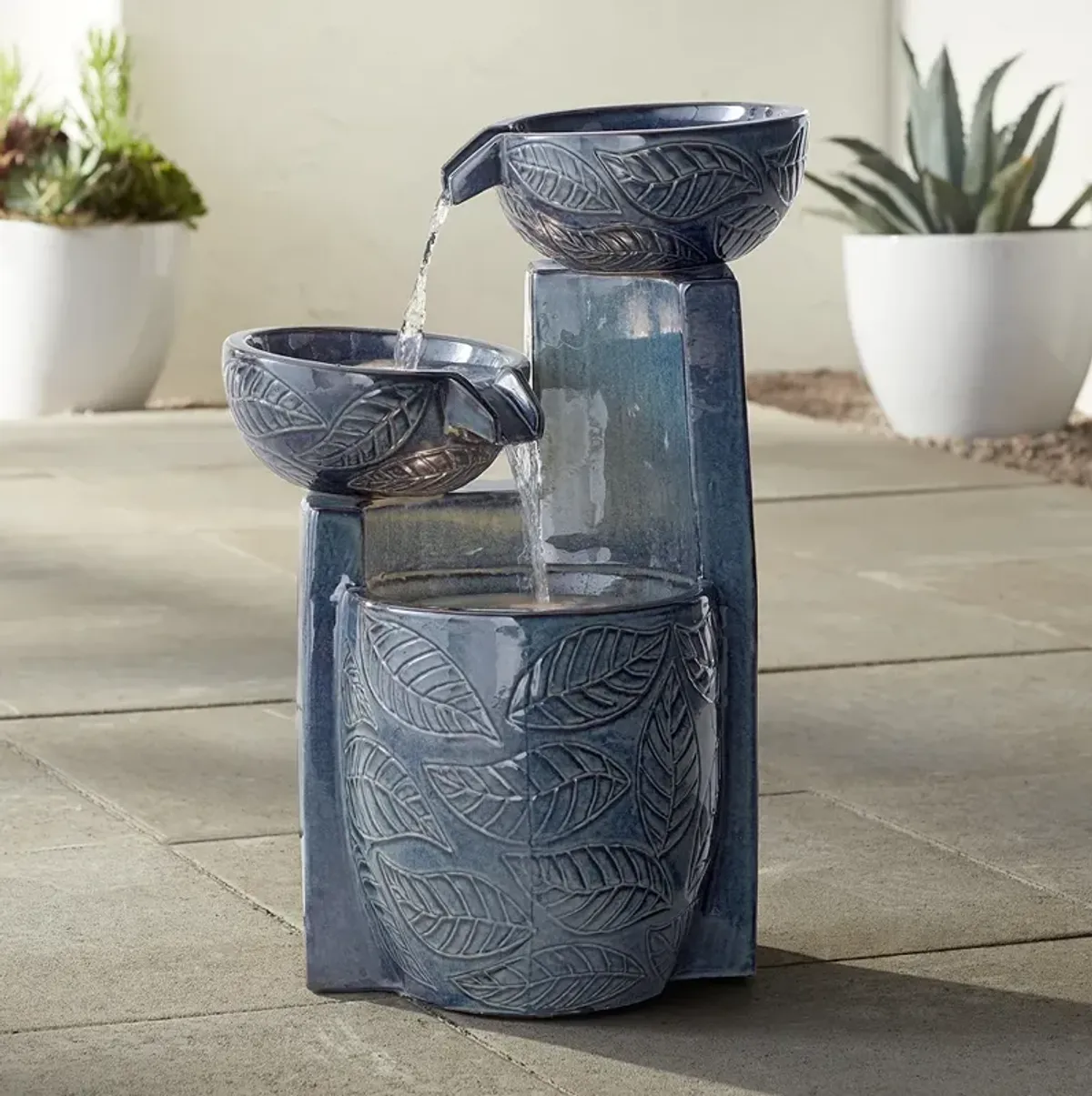 John Timberland Summer Leaves 26" Ceramic Fountain with LED Lights