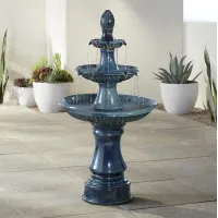 Three Tier 46" High Teal Blue Ceramic LED Fountain