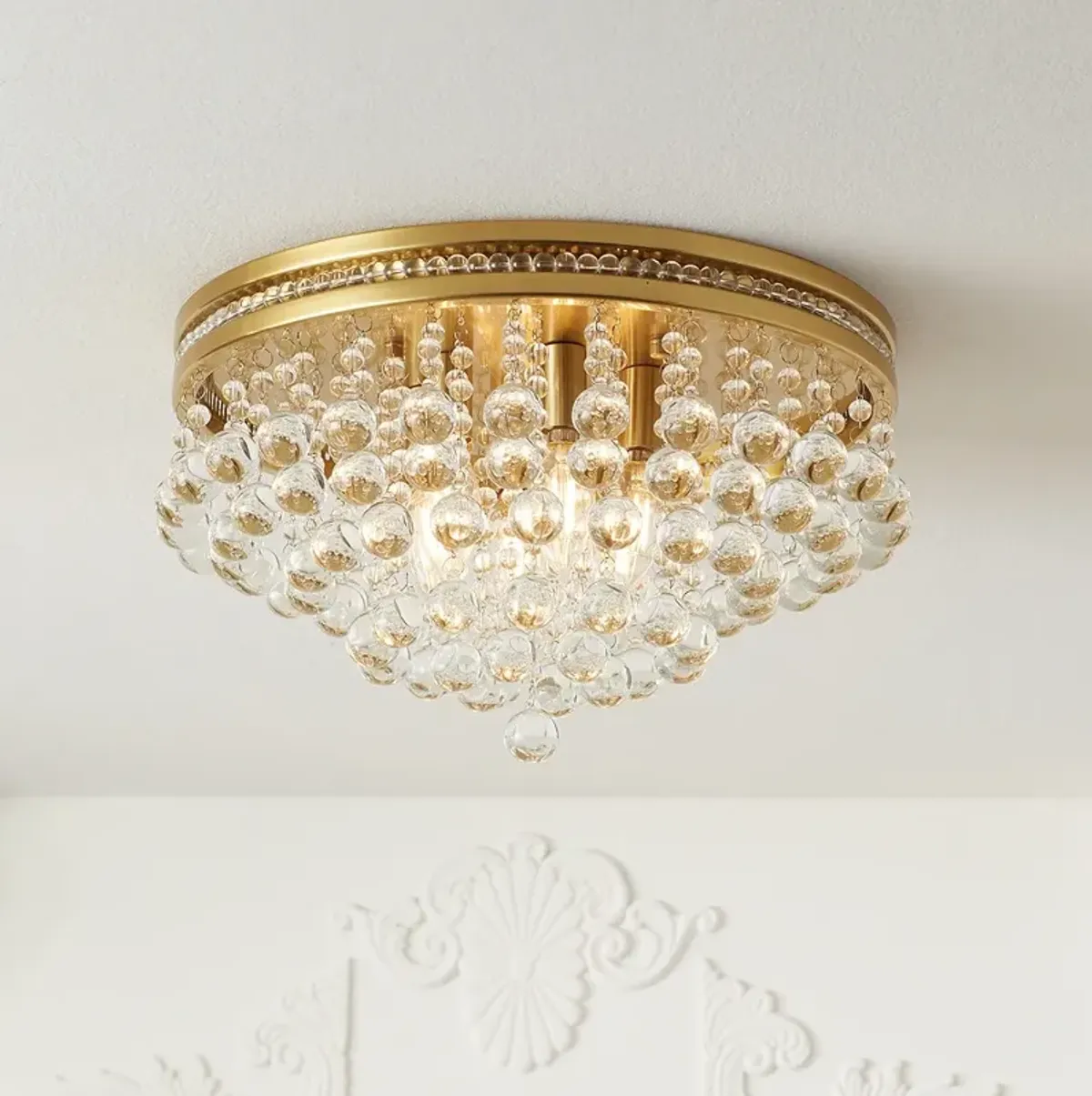 Regina 15 1/4" Wide Brass Crystal Ceiling Light