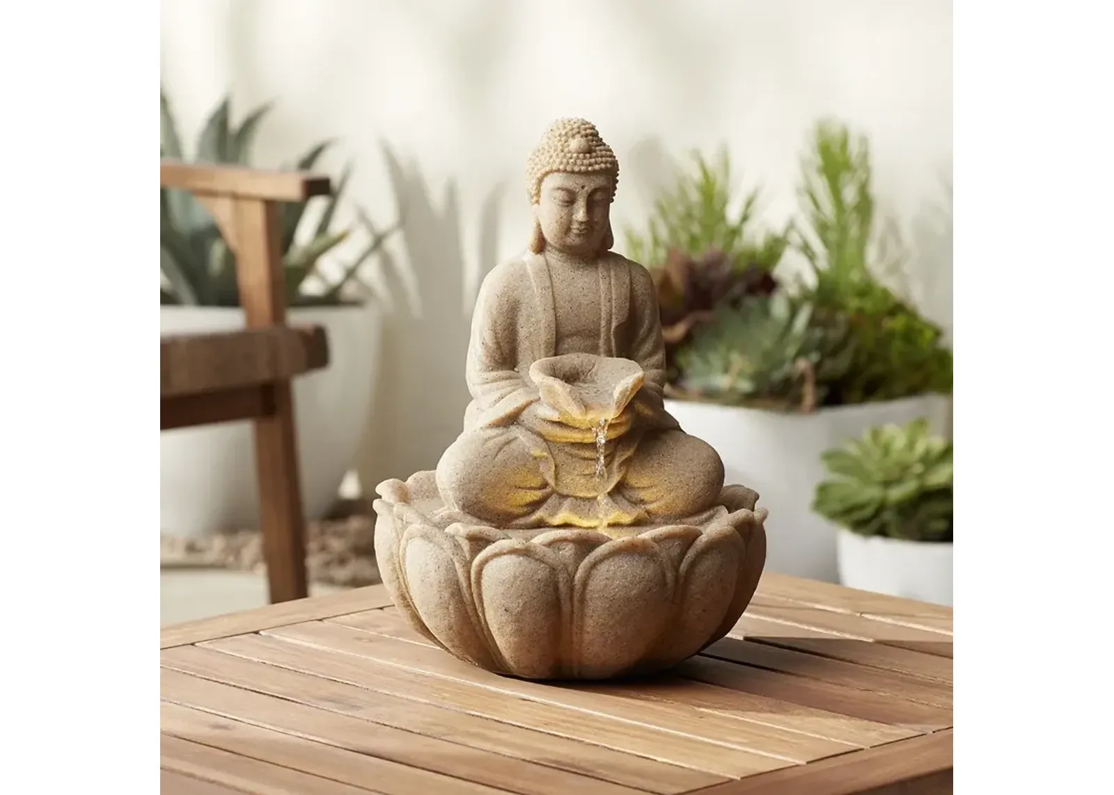 Calm Buddha 14" High Fountain with LED Light