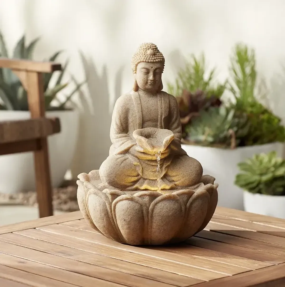 Calm Buddha 14" High Zen Fountain with LED Light