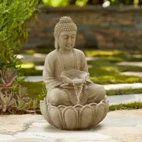 Sitting Buddha 22" High Zen Fountain with LED Light