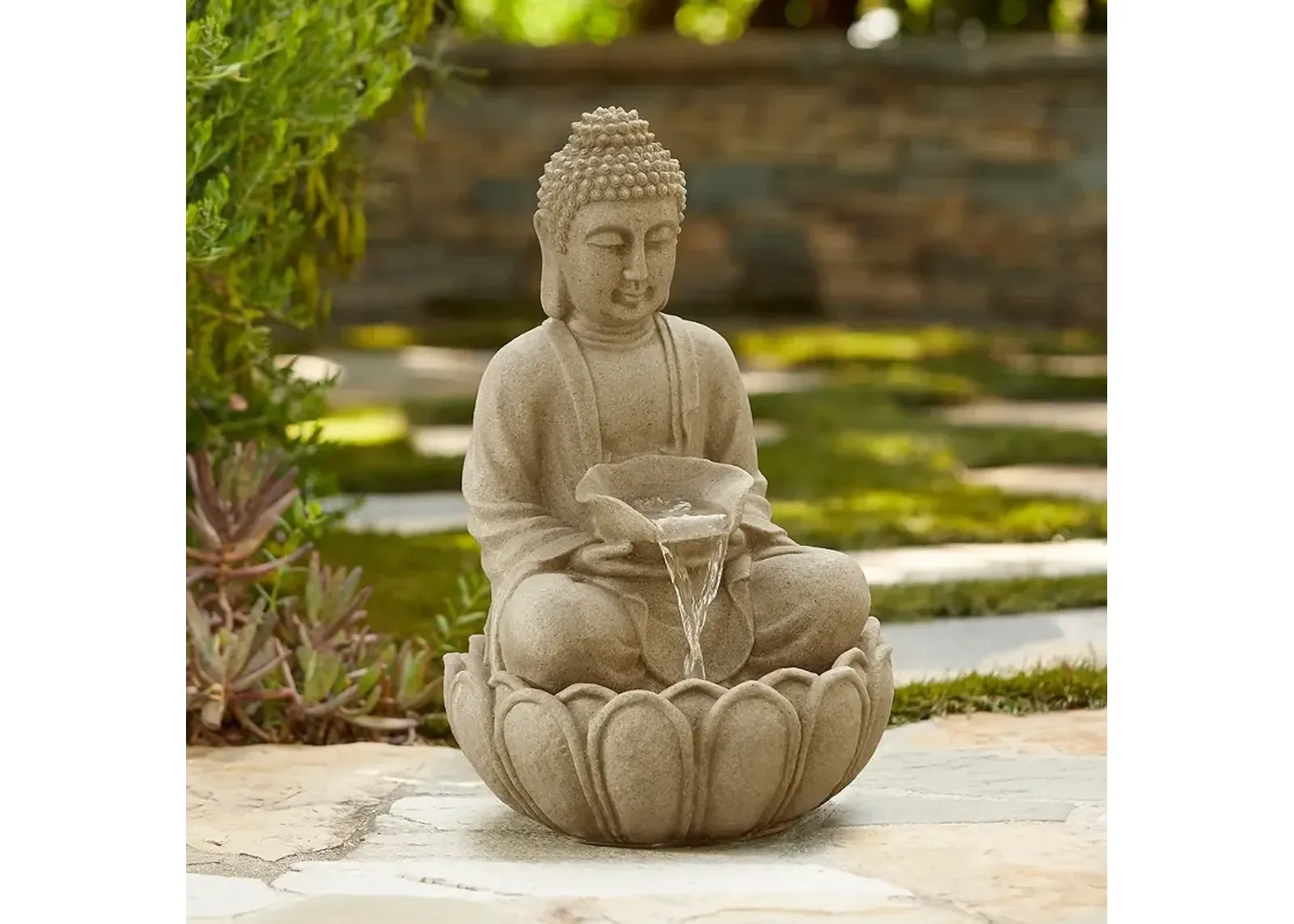 Sitting Buddha 22" High Zen Fountain with LED Light