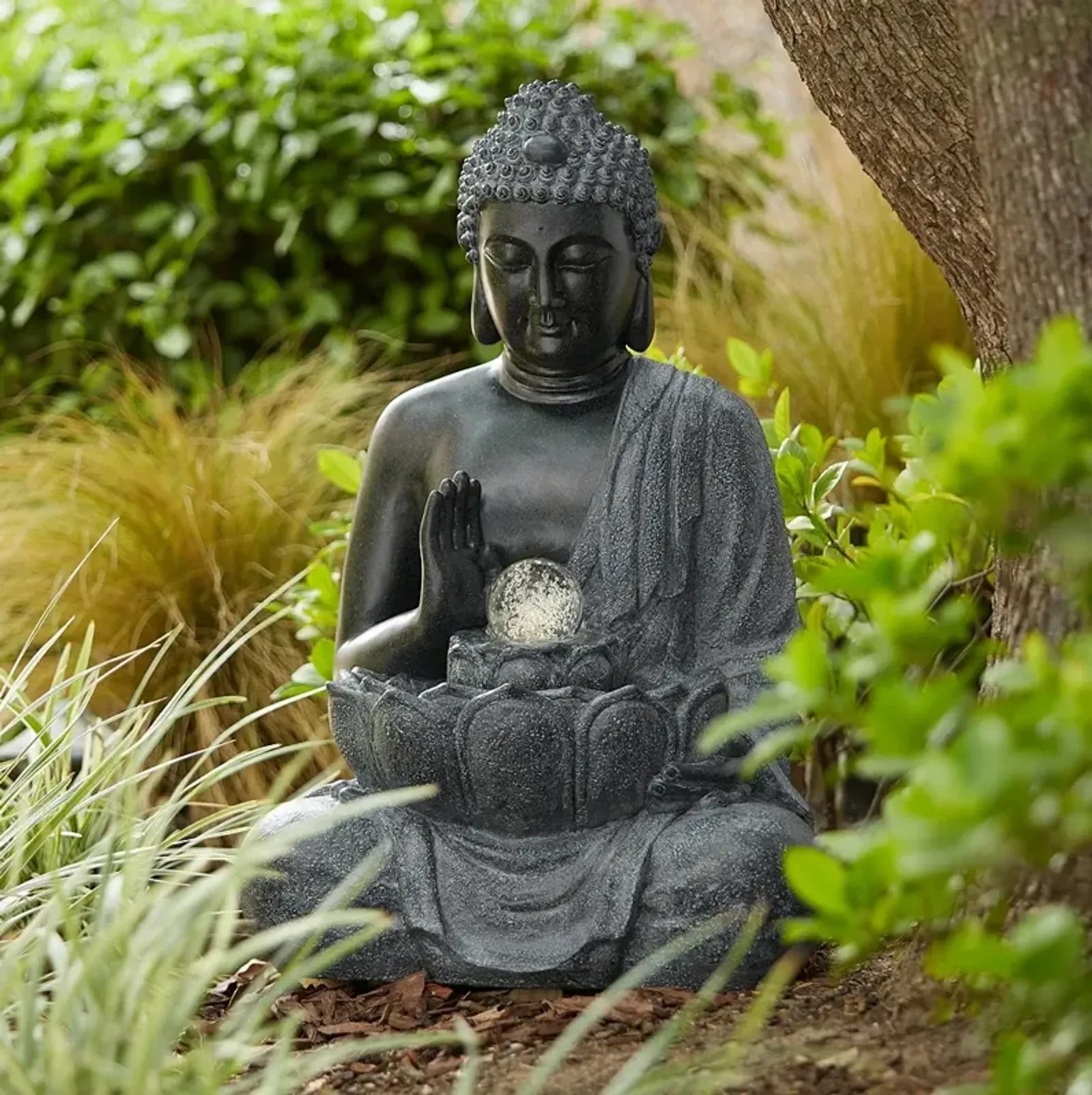 Sitting Buddha 28" High Stone Finish LED Water Fountain