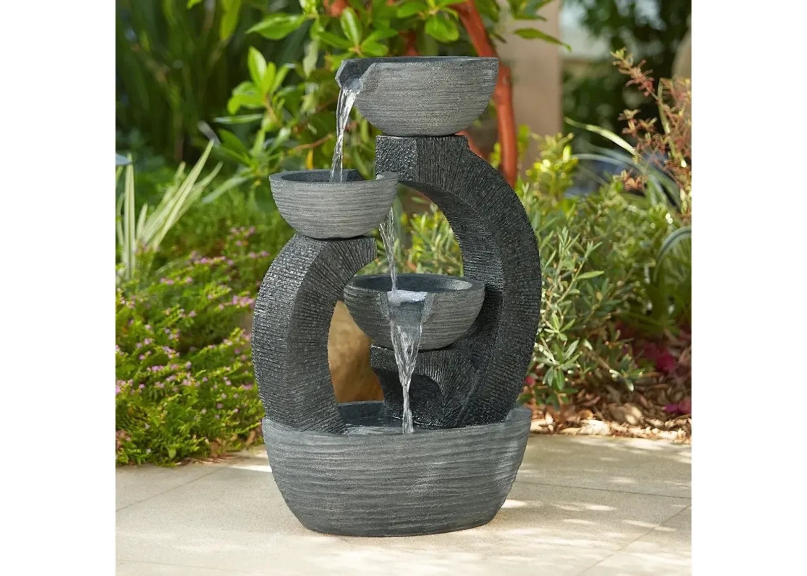 Three Cup 31 1/2" High Gray LED Cascading Floor Fountain