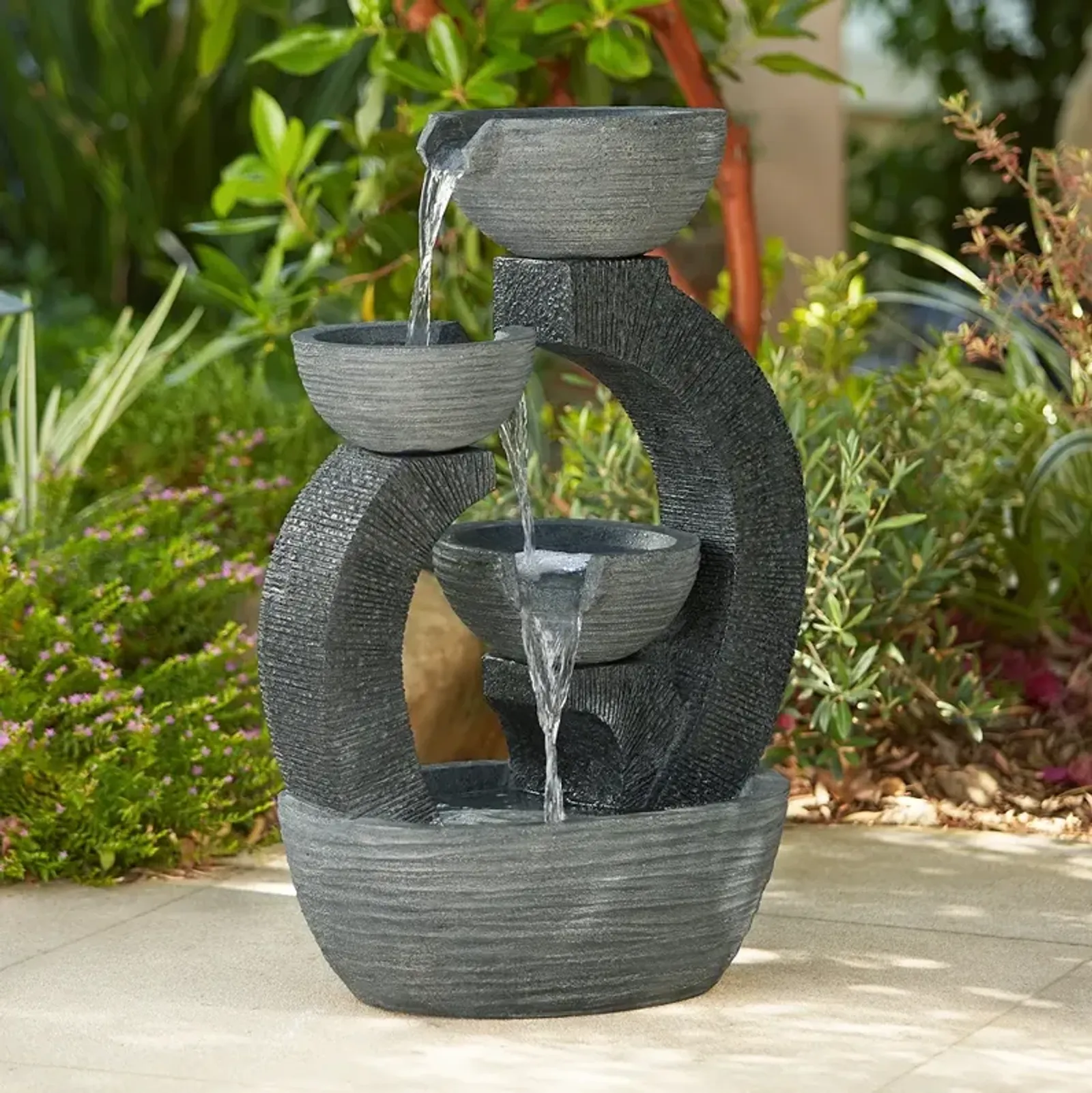 Three Cup 31 1/2" High Gray LED Cascading Floor Fountain