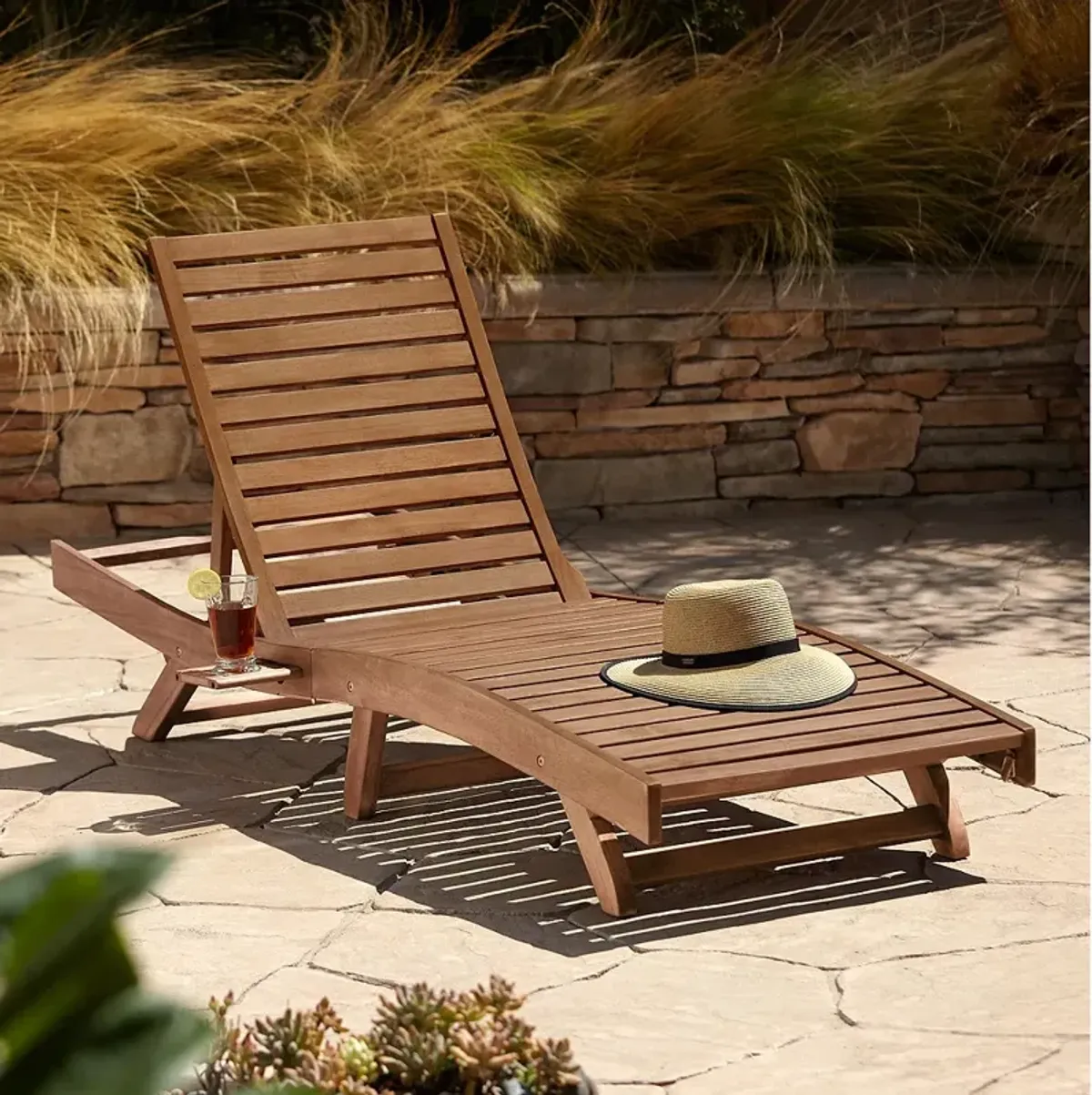 Gambo Natural Wood Adjustable Outdoor Lounger Chair