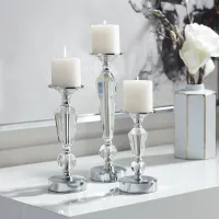 Alix Chrome and Crystal Pillar Candle Holders Set of 3