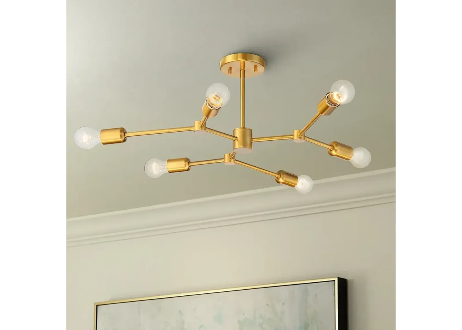 Possini Euro Marco 25" Wide Brass 6-Light Modern Sputnik Ceiling Light