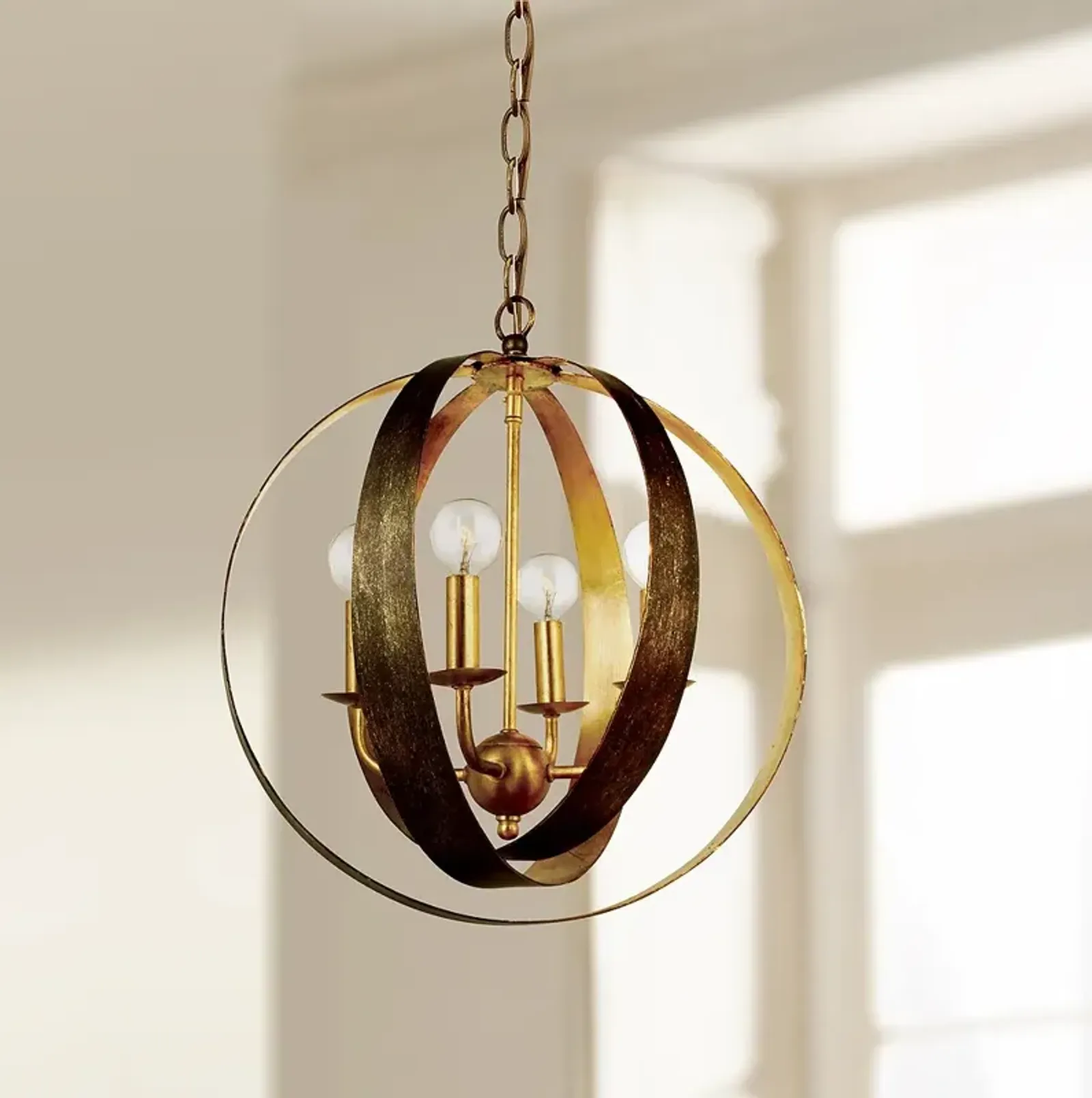 Crystorama Luna 16"W Bronze and Gold 4-Light Orb Chandelier