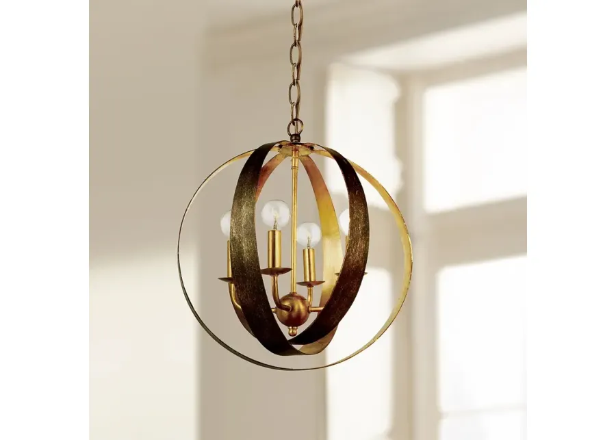 Crystorama Luna 16"W Bronze and Gold 4-Light Orb Chandelier