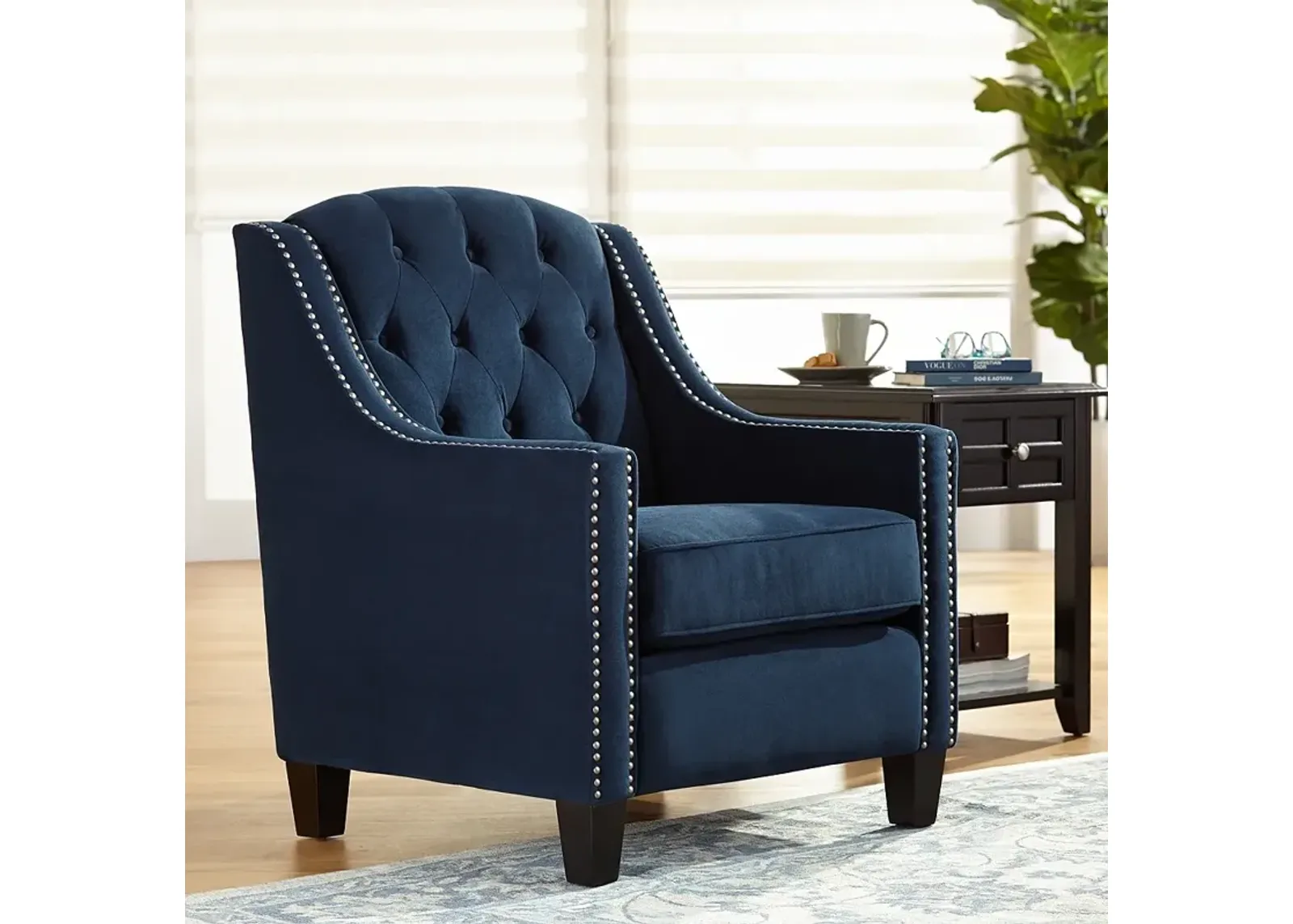 Tivoli Bella Ink Blue Velvet Tufted Armchair