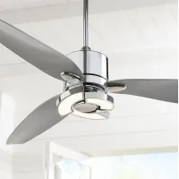 56" Possini Vengeance Chrome 3-Blade LED Ceiling Fan with Remote