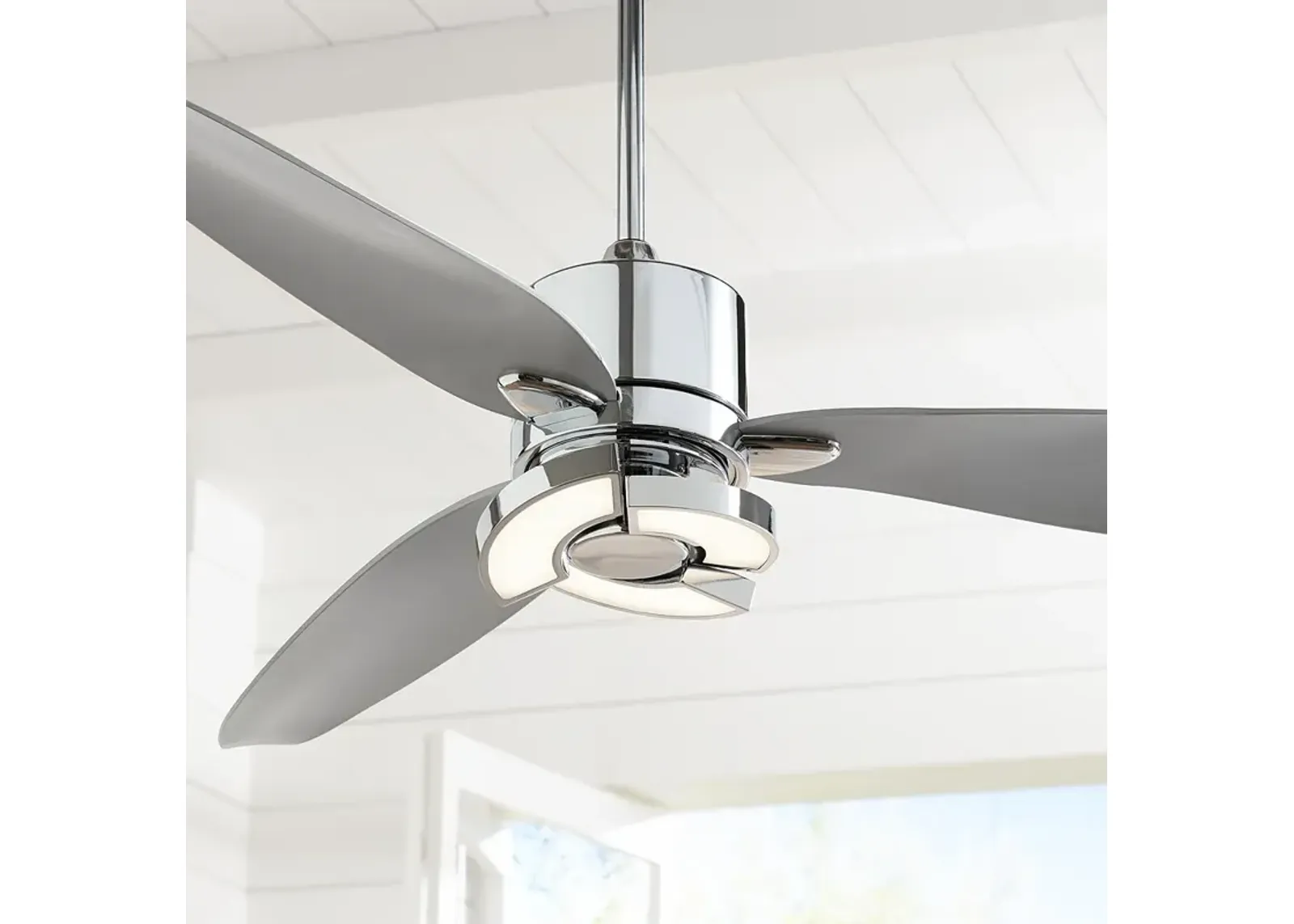 56" Possini Vengeance Chrome 3-Blade LED Ceiling Fan with Remote