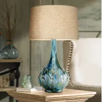 Possini Euro Kenya Flower 29 1/2" Blue Green Ceramic Table Lamp