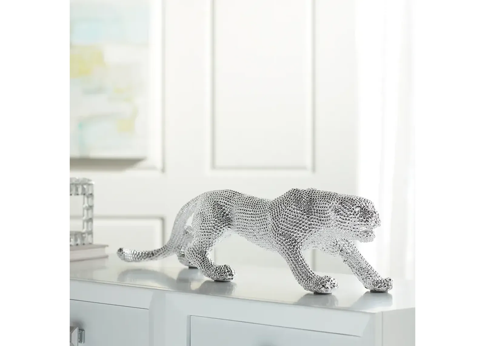 Prowling 23 1/2" Wide Electroplated Silver Leopard Sculpture