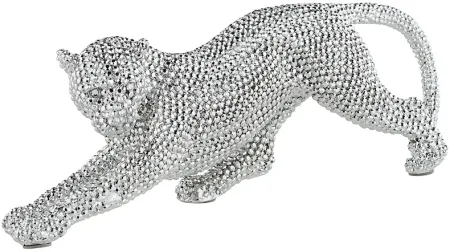 Silver Prowling Leopard 17 1/2" Wide Sculpture