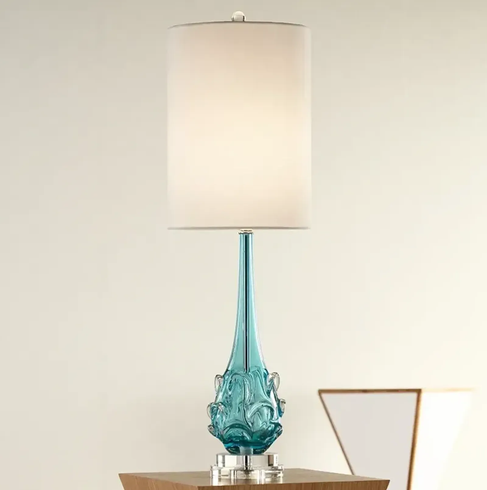 Possini Euro Dinah Modern Blue Art Glass Table Lamp