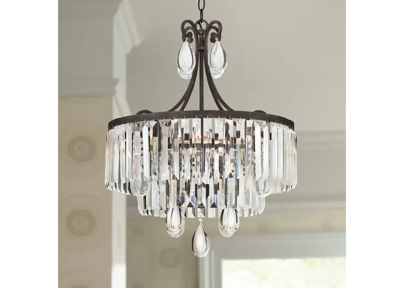 Vienna Full Spectrum Bruini  20" 4-Light Bronze and Crystal Chandelier