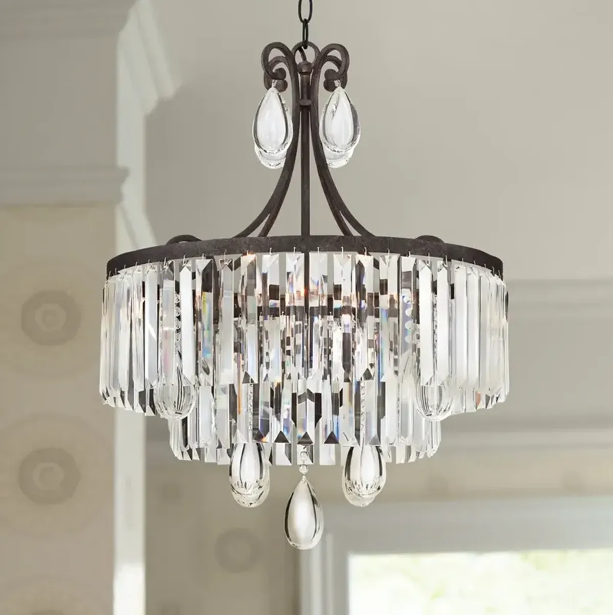 Vienna Full Spectrum Bruini  20" 4-Light Bronze and Crystal Chandelier