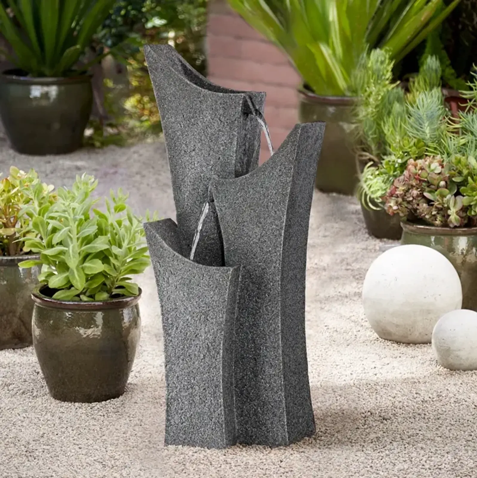 Exton 31" High Gray Stone Three Tier Modern Garden Fountain