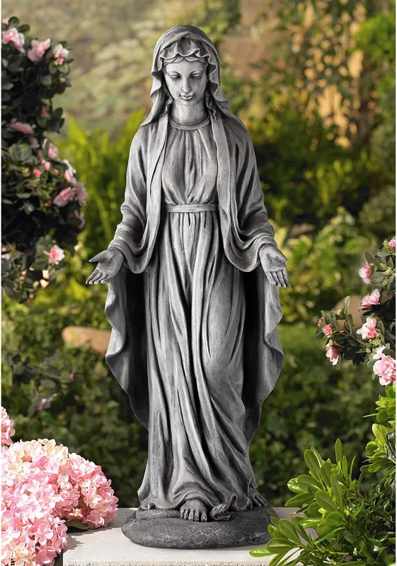 Virgin Mary Gray Stone 29" High Outdoor Statue
