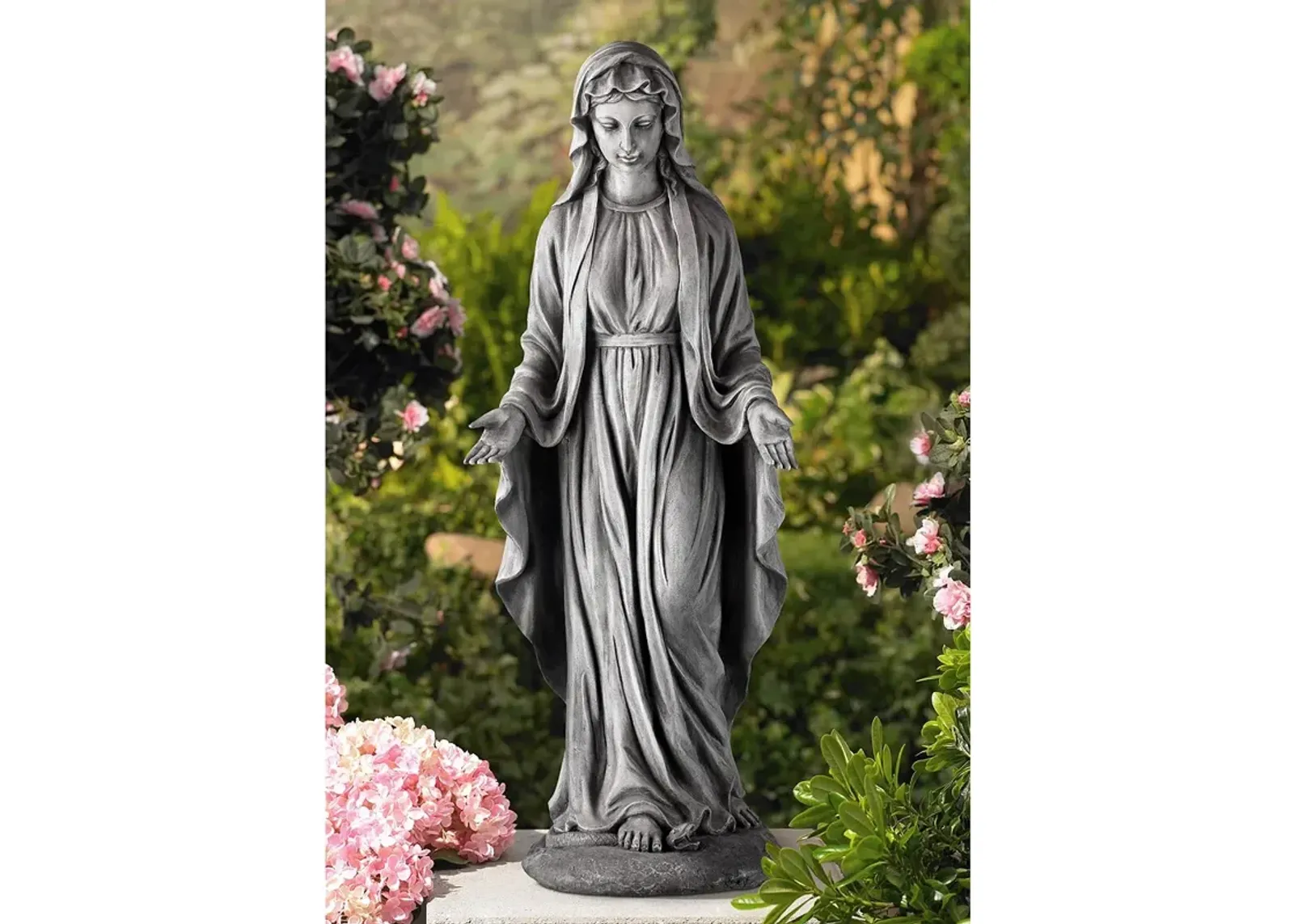 Virgin Mary Gray Stone 29" High Outdoor Statue