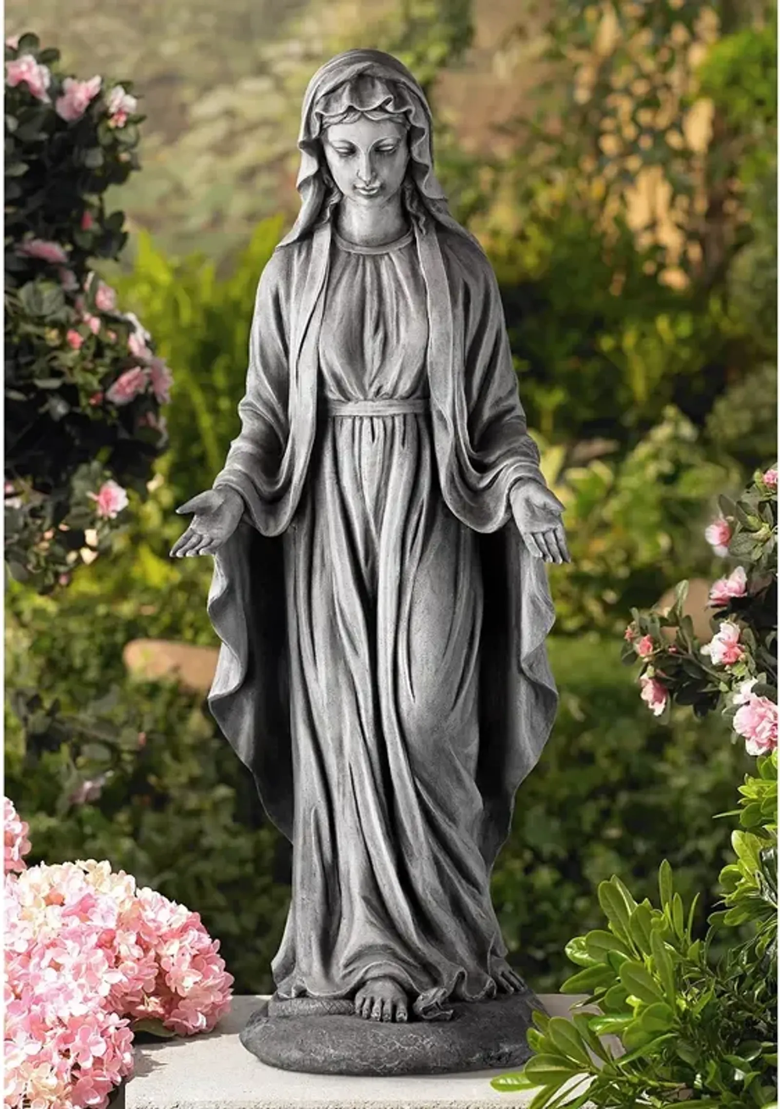 Virgin Mary Gray Stone 29" High Outdoor Statue