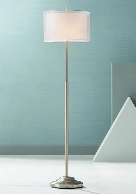 Possini Euro Roxie 65 1/2" Double Shade Brushed Nickel Floor Lamp