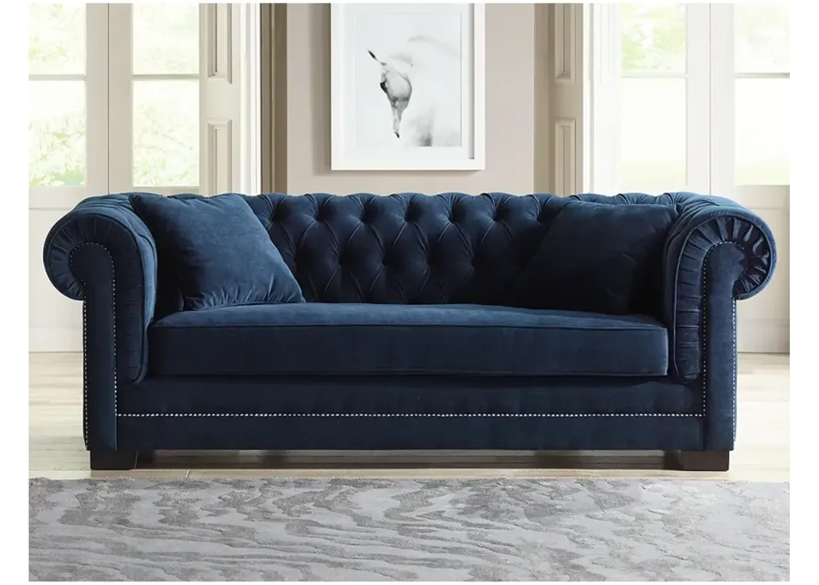 Christine 86 1/4" Wide Ink Blue Velvet Tufted Sofa