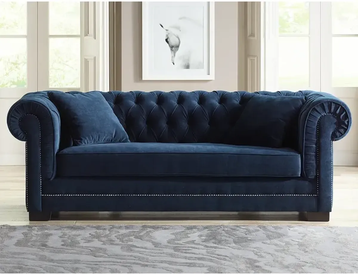 Christine 86 1/4" Wide Ink Blue Velvet Tufted Sofa