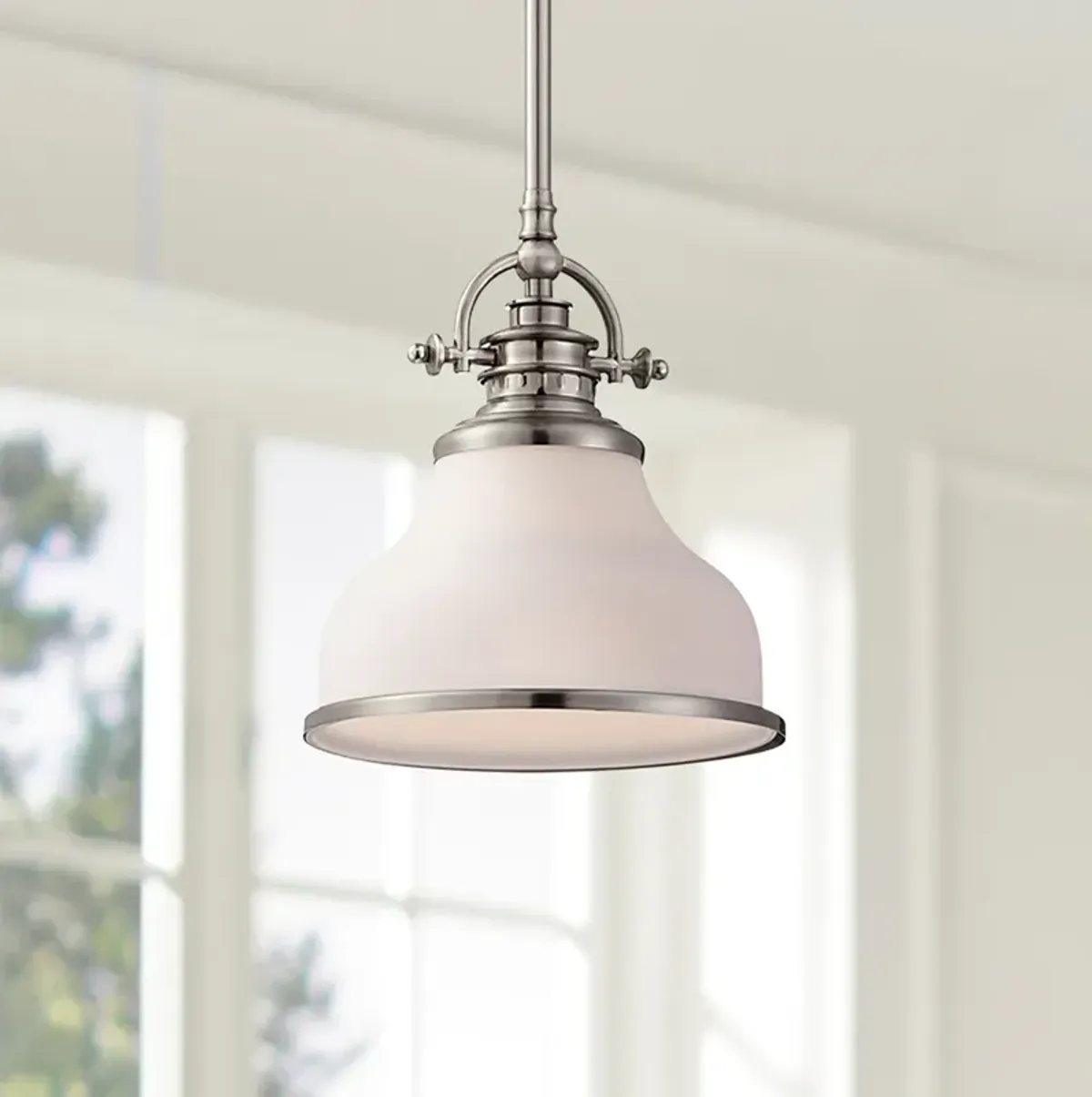 Quoizel Grant 8" Wide Brushed Nickel Opal White Glass Mini Pendant