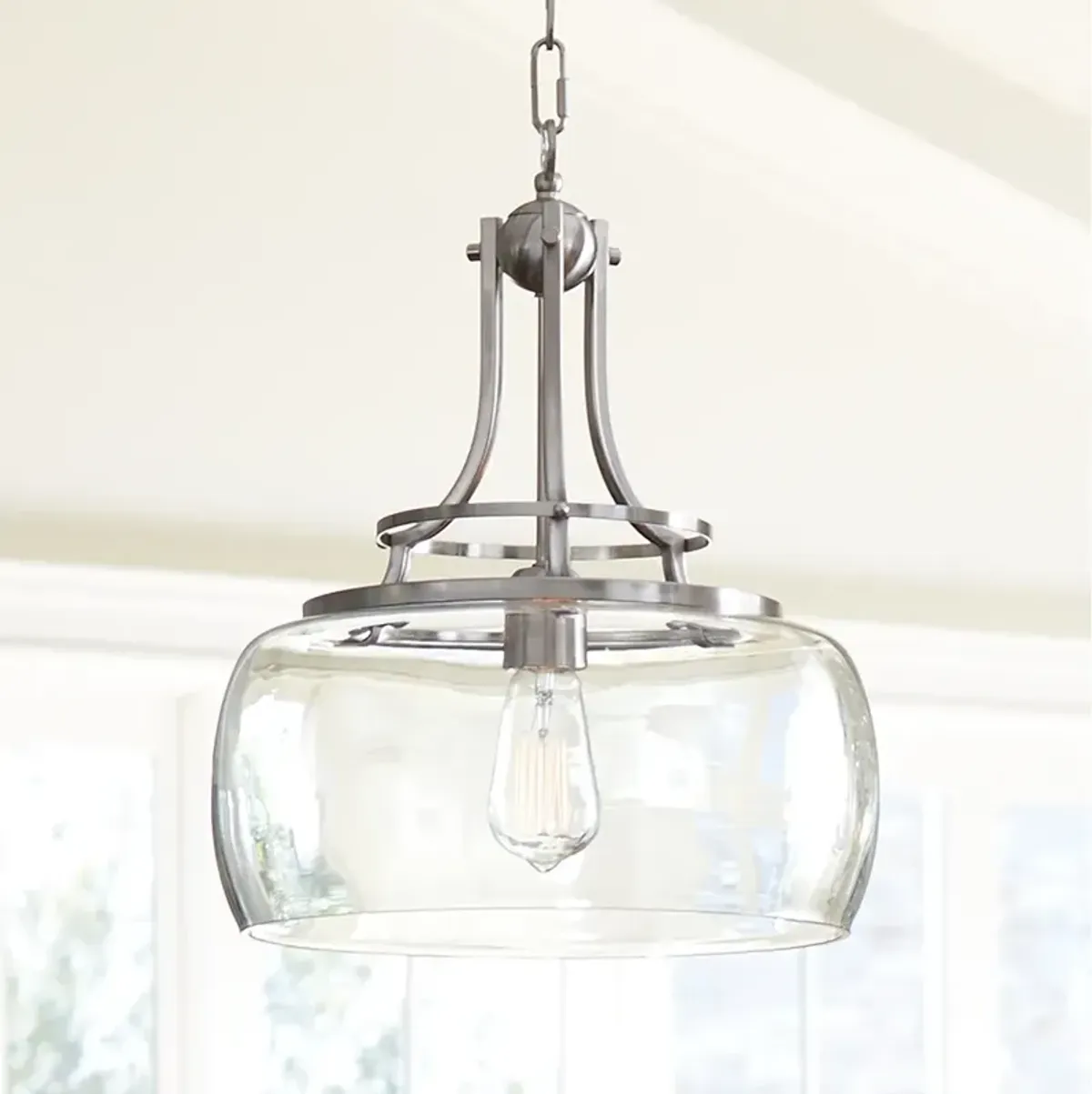 Franklin Iron Charleston 13 1/2" Nickel Clear Glass LED Pendant Light