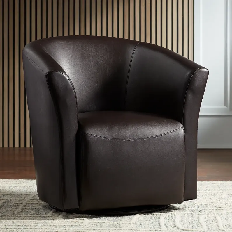 Rocket Rivera Brown Faux Leather Swivel Accent Club Chair