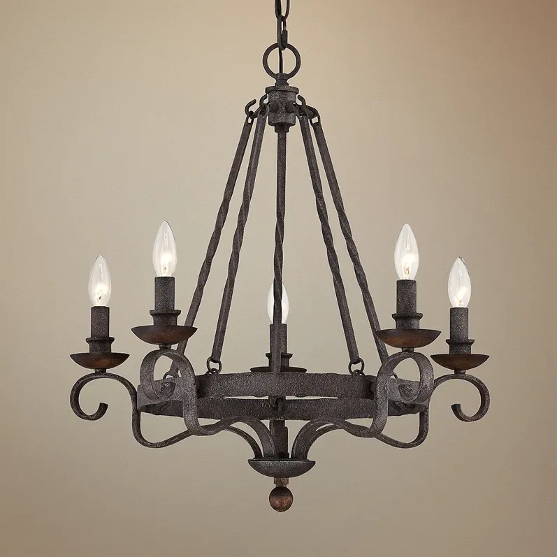 Quoizel Noble 24" Wide Rustic Traditional Black Scroll Chandelier