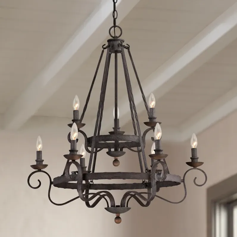 Quoizel Noble 32" Wide 2-Tier Scroll Arm Rustic Black Chandelier