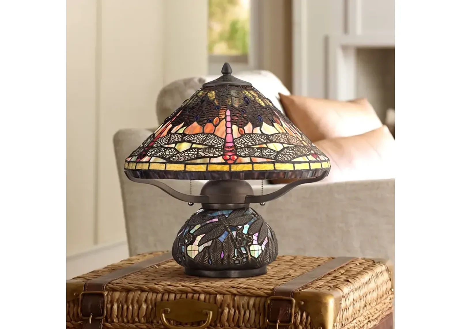 Quoizel Tiffany-Style 16 1/2" High Dragonfly Tiffany-Style Table Lamp