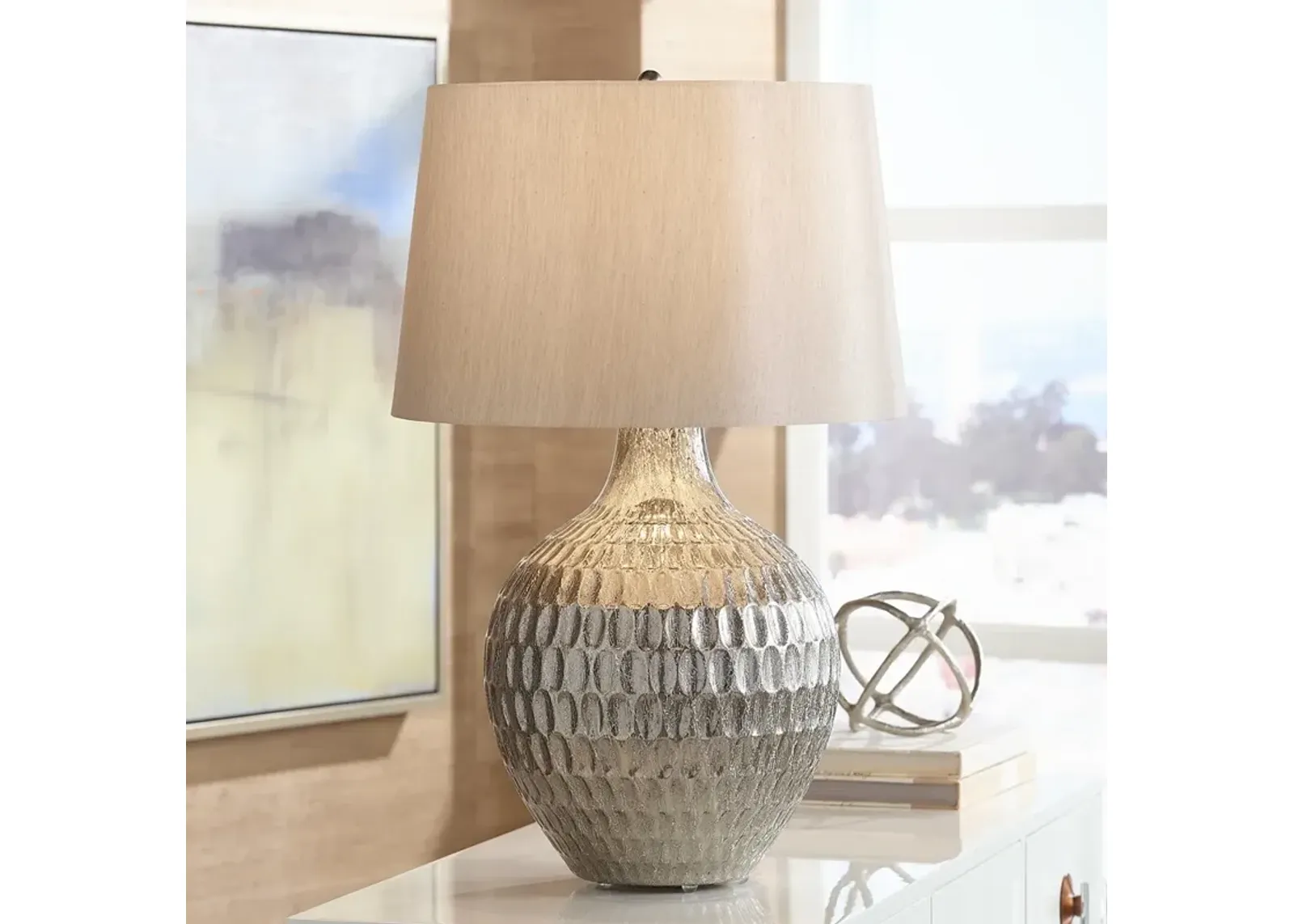 Possini Euro Burgess 30" High Silver Modern Textured Glass Table Lamp