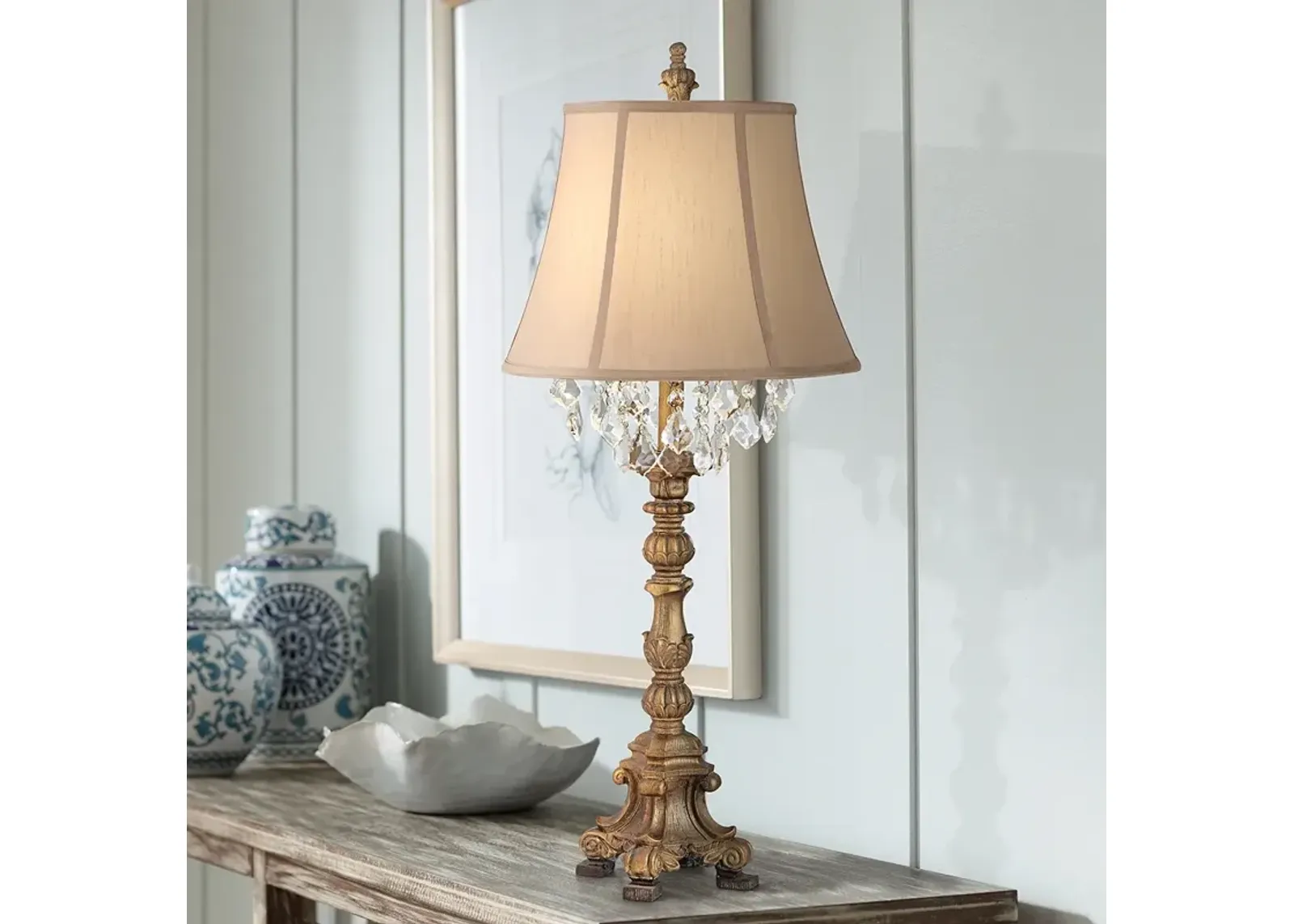 Barnes and Ivy Duval 33" Crystal and Aged Gold Candlestick Table Lamp