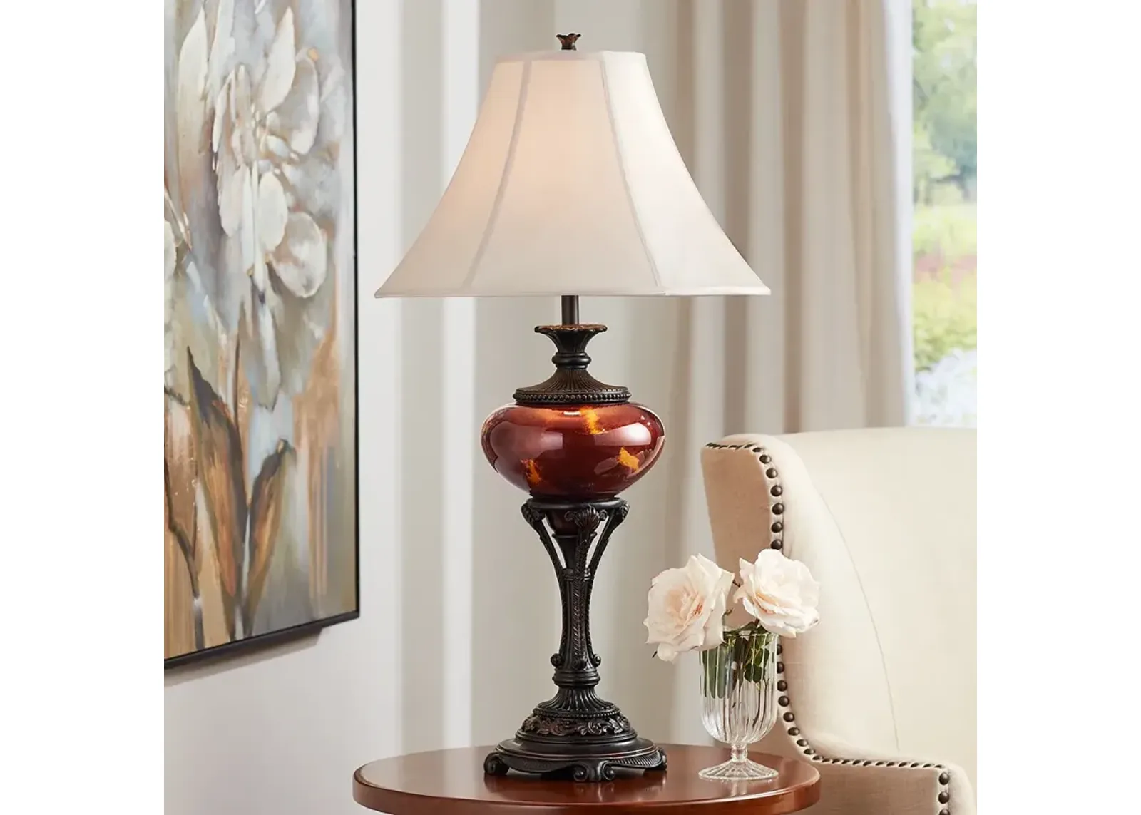 Barnes and Ivy Astor 38" Bronze and Tortoise Glass Traditional Lamp