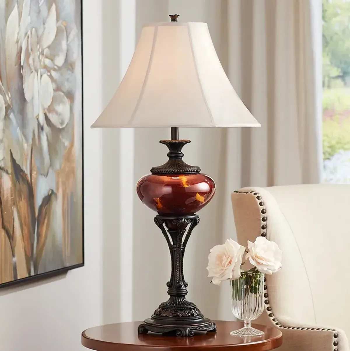 Barnes and Ivy Astor 38" Bronze and Tortoise Glass Traditional Lamp