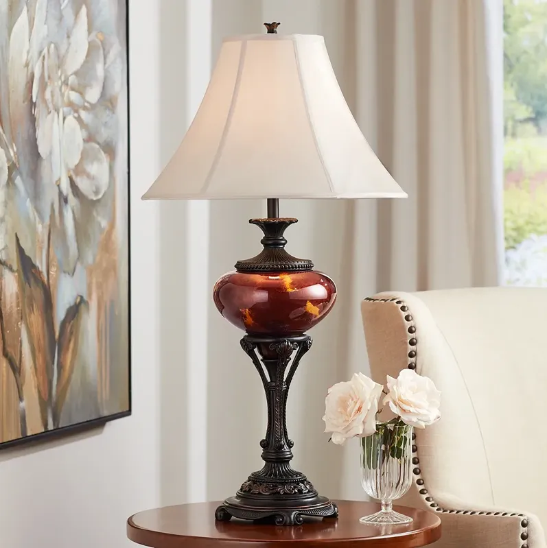 Barnes and Ivy Liam 38" Bronze and Tortoise Glass Traditional Lamp