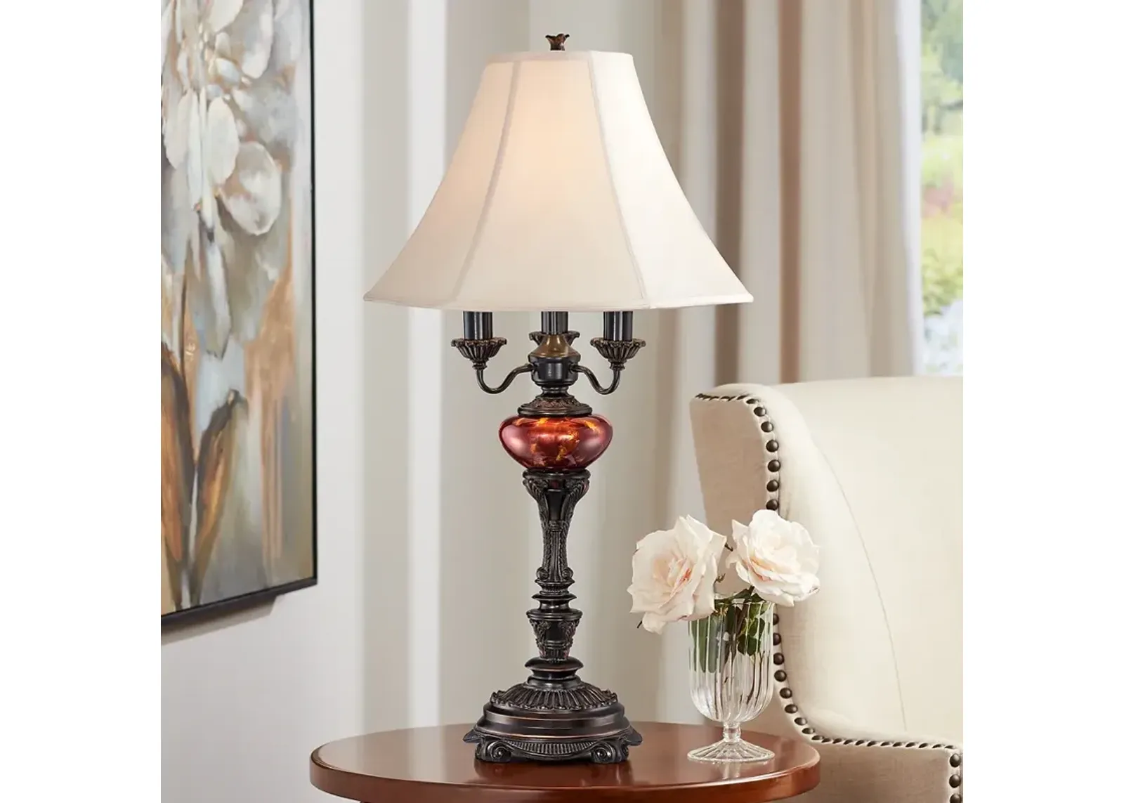 Barnes and Ivy Astor 34" High 4-Light Tortoise Shell Glass Table Lamp