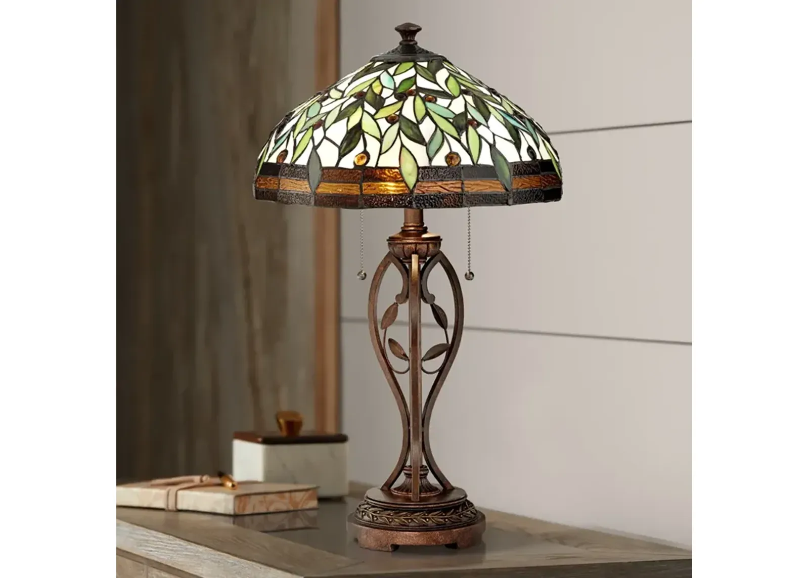 Robert Louis Tiffany 26" Blossoming Leaf and Vine Tiffany-Style Lamp